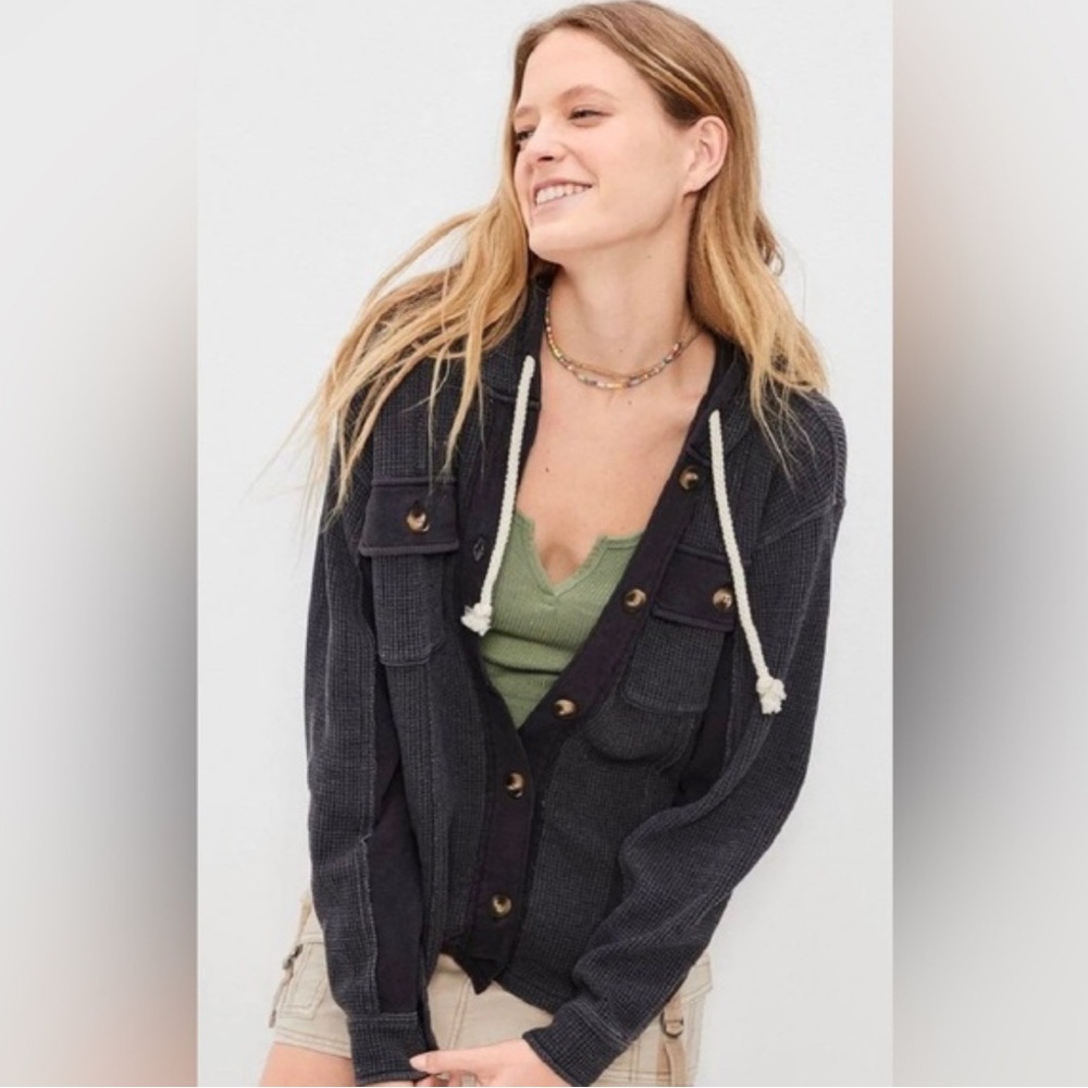 New American Eagle Waffle Hoodie Shirt XS